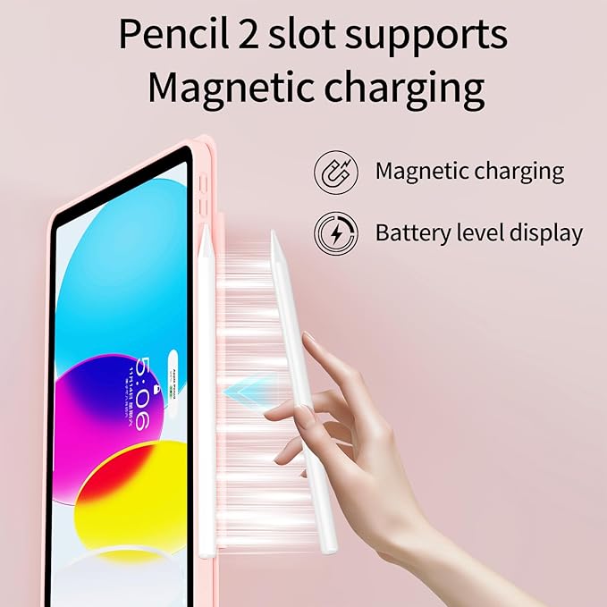 for iPad (A16) 11th Generation 11 Inch 2025/ 10th Generation 10.9 Inch 2022 Hybrid Case with Pencil Holder | Detachable Magnetic Cover | Portrait/Landscape Stand | Clear Hard Back Pink