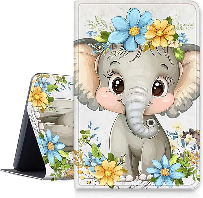 Case for iPad (A16) 11th Generation 11 Inch 2025/10th Generation 10.9 Inch 2022 PU Leather Smart Protective Cover with Auto Sleep/Wake for iPad 11/10 GenFlower Elephant