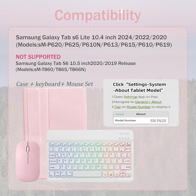 Keyboard Case for Samsung Galaxy Tab S6 Lite 10.4-inch Ultra-Thin Protective Keyboard Case-3-Color Backlight Detachable Keyboard with S Pen Holder and Mouse Ideal for Travel and Mobile Office