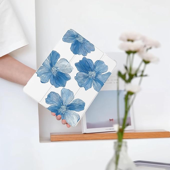 Cute Flower Floral for iPad Air 11 Inch Case 7th/6th Generation (M3/M2) 2025/2024 with Pencil Holder Auto Sleep/Wake White Leather Soft TPU Back Cover