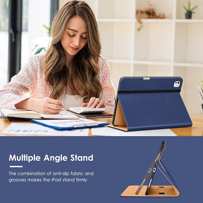 VIKESI Case for iPad Pro 13-inch M5 or M4 Released in 2025 or 2024 Leather Stand Cover with Apple Pencil Holder Auto Wake/Sleep Multiple Viewing Angles Built in Hand Strap &amp PocketNavy Blue