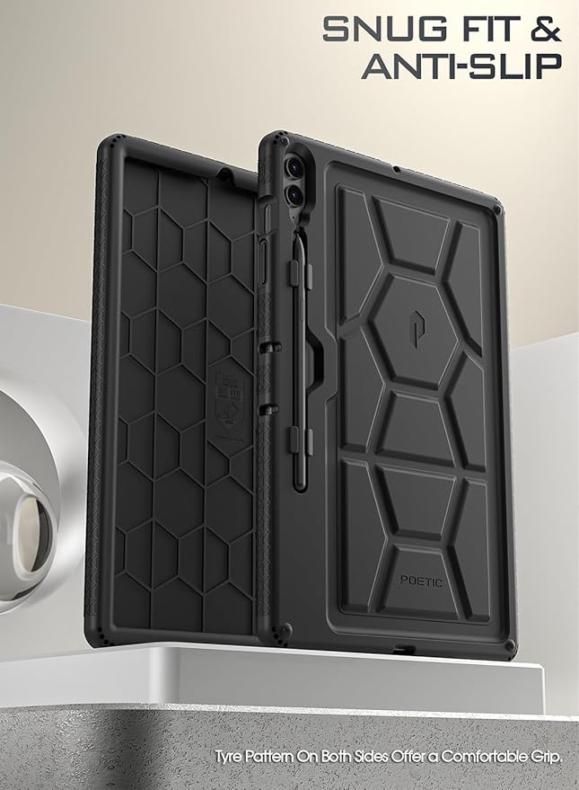 Poetic TurtleSkin Case for Samsung Galaxy Tab S9 FE+ Plus (2023 Release) 12.4 inch Case with S Pen Holder Heavy Duty Shockproof Kids Friendly Protective Silicone Cover Black