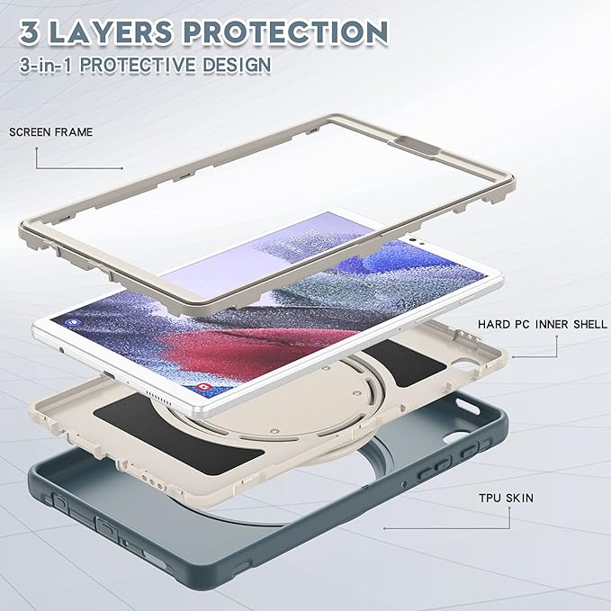Shockproof Case for Samsung Galaxy Tab A7 Lite 8.7 Tablet Techcircle Rotating Stand Handle Heavy Duty Bumper Hybrid Cover Protective Case for Galaxy Tab A7 Lite (2021) SM-T220/T225 Cornflower Blue
