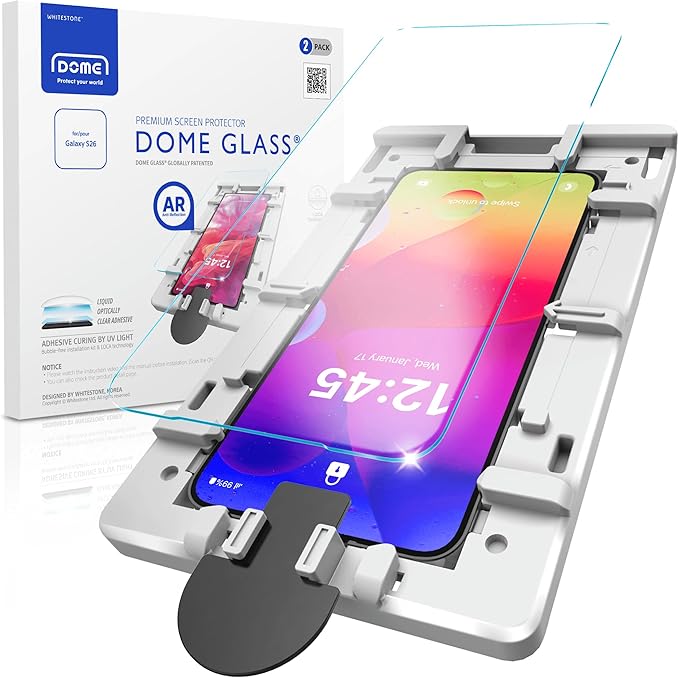 DOME GLASS Whitestone Compatible with Galaxy S26 Full Coverage UV Tempered Glass Screen Protector with LOCA Adhesive [2 Pack]
