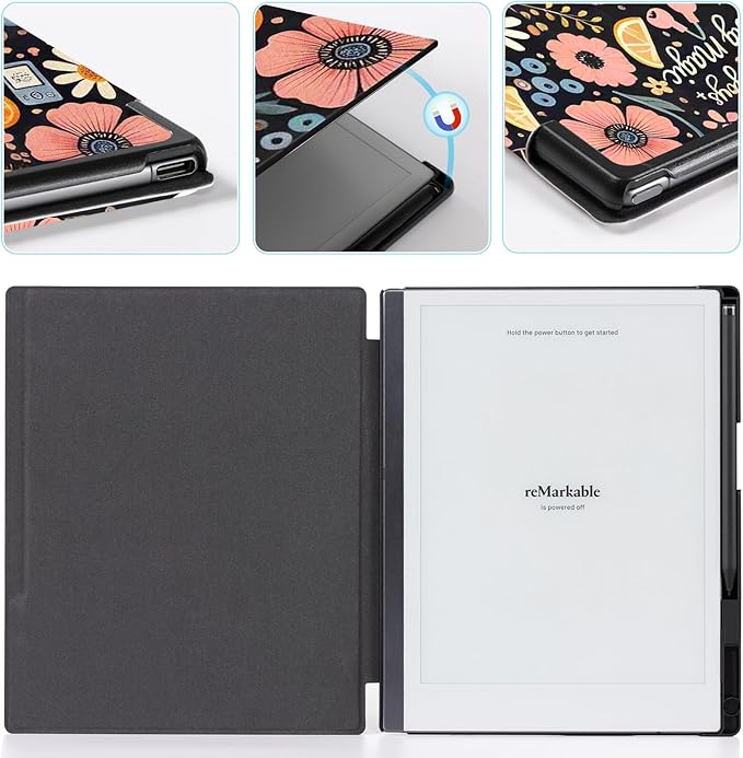 CoBak Case for Remarkable 2 Paper Tablet - Lightweight and Hard Back Shell Protective Book Folio Cover with Built-in Pen Holder - Only for 10.3 2020 Released (Little Joys)