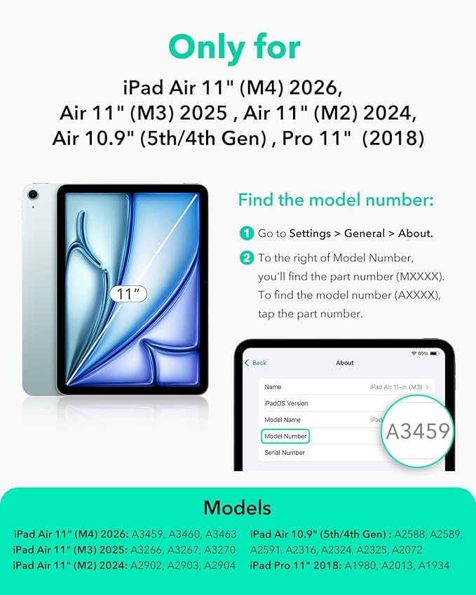 ESR for iPad Air 11 Inch Case M4/M3/M2 (2026/2025/2024) iPad Air 5th/4th Gen (2022/2020) Powerful Magnetic Attachment Slim Trifold Stand Case Auto Wake/Sleep Durable Protection White