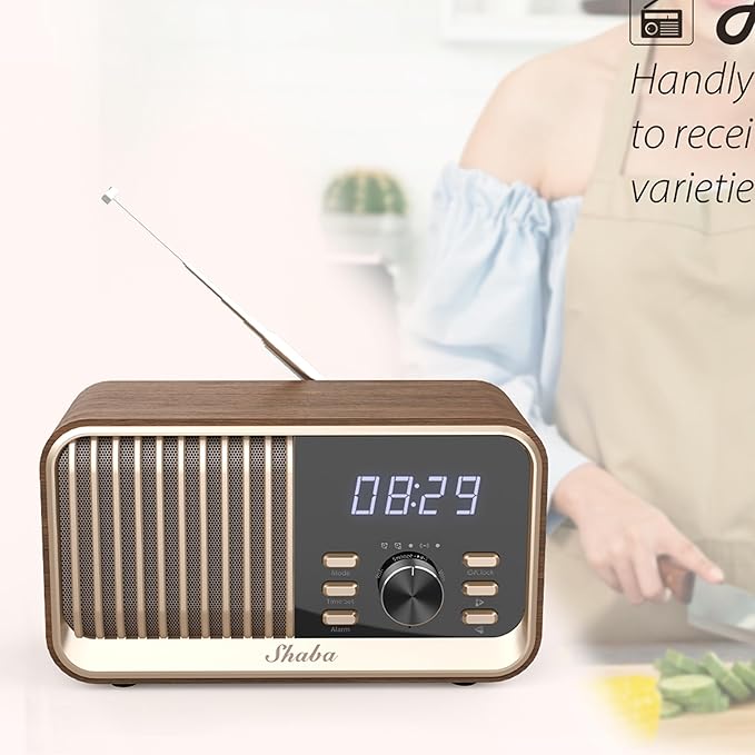 CENSHI Digital Alarm Clock with Wireless Charger Bluetooth Speaker RadioBuilt in Lithium Battery 4-5 H Playtime.