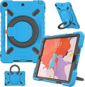 PEPKOO Triple Shockproof Case for iPad 9th/8th/7th Generation 10.2 inch 2021/2020/2019 Air 3rd Generation 10.5 inch Heavy Duty Cover with Pencil Holder Handle Kickstand Shoulder Strap Blue