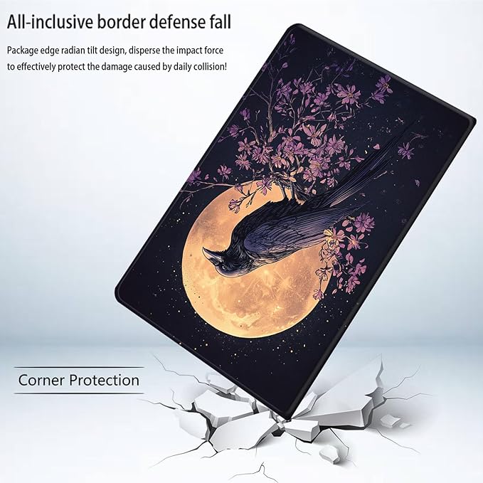 Bxgolkgd Tablet Case for 6 Kindle 11th Generation (2024/2022 Release)Shockproof Stand Cover with Heat DissipationAuto Wake/Sleep FunctionRaven Moon Cherry Blossom
