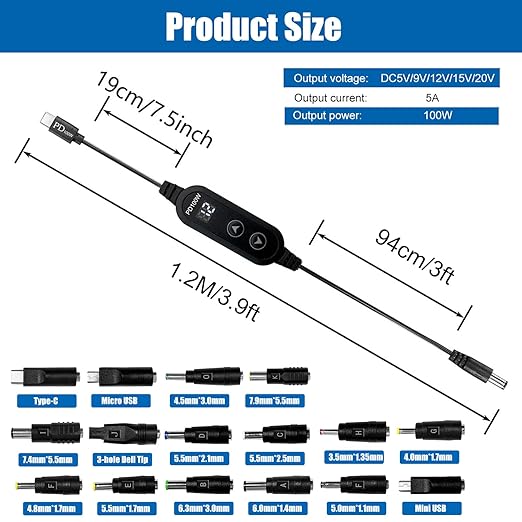 Black-100W with 16 Adapter DC Cable