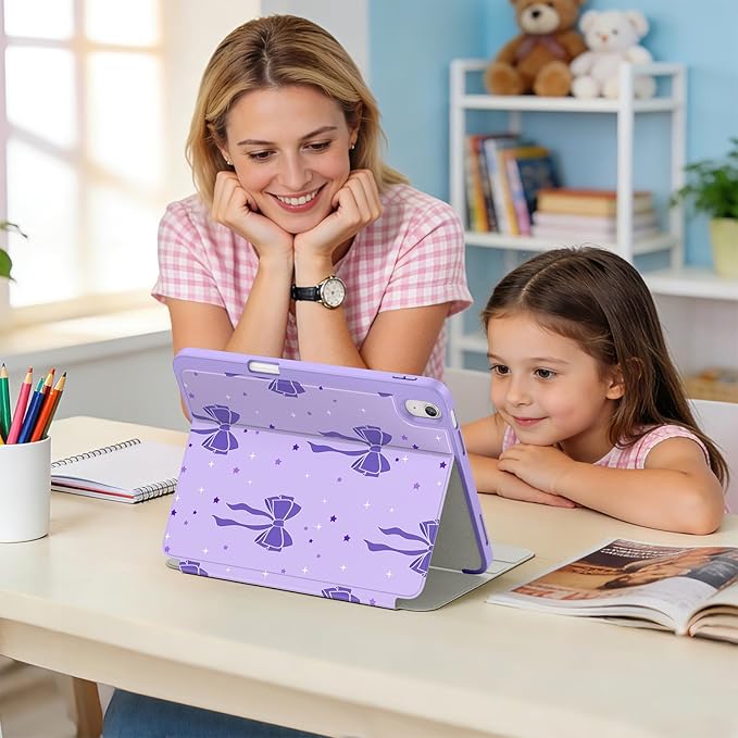 Supveco Case for iPad (A16) 11th Generation 11 inch (2025)iPad 10th Generation 10.9 inch (2022) with Pencil HolderPremium Folio Stand Case with Soft TPU Back CoverAuto Wake/Sleep-Lilac Bows
