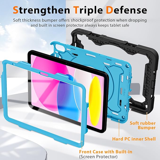ROISKIN Case for iPad (A16) 11th Generation 11 Inch 2025 iPad 10th Generation Case 10.9 for Kids with Screen Protector360 Kickstand &amp HandleShoulder StrapHeavy Duty Military Grade Drop Protec