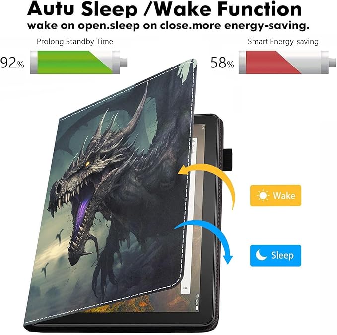 Case for All-New Amazon Kindle Fire HD 10 &amp 10 Plus Tablet 10.1 (13th/11th Generation 2023/2021 Release) - PU Leather Folio Case with Smart Auto Wake/Sleep Evil Dragon