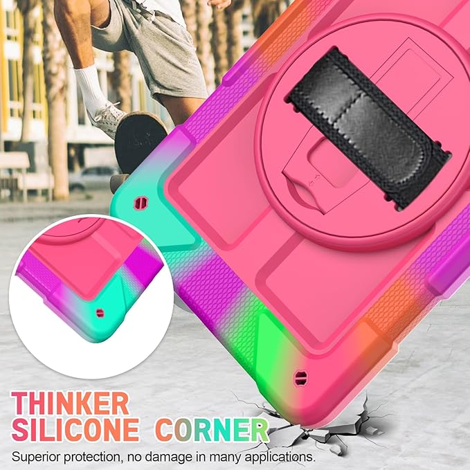 AVAWO Case for Samsung Galaxy Tab A9+ Plus 11 inch 2023 with 360° Swivel Handle Strap Cover with Lanyard Colorful Rose