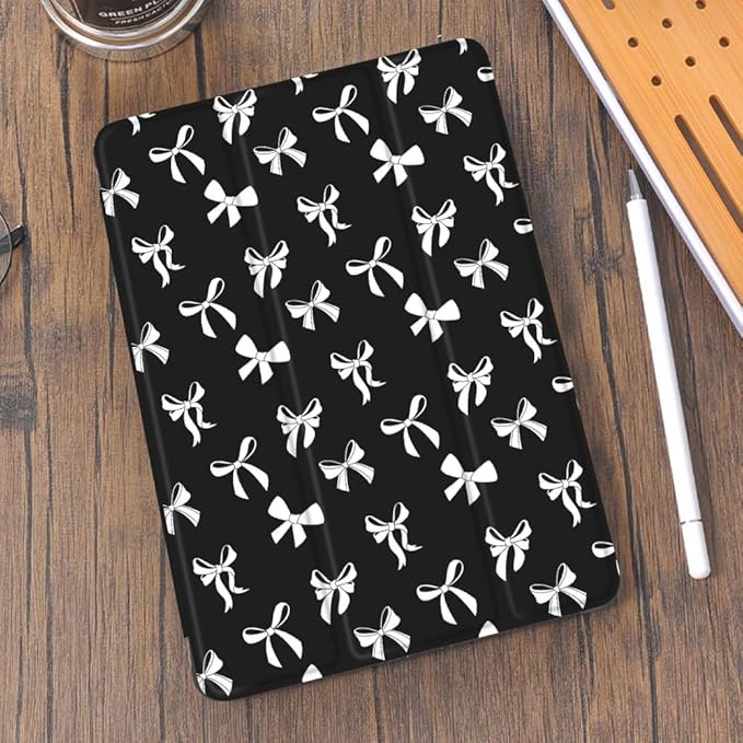 Idocolors Cute Bowknot Pad Case for 10.2 Inch iPad 9th/7th/8th Generation Clear TPU Smart Stand Back Cover with Pencil Holder Auto Wake/Sleep Foldable Shockproof Protective iPad 2021/2020/2019 Case