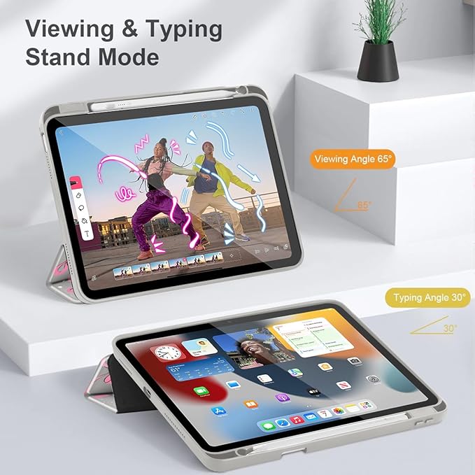 May Chen Case for iPad Air 13 Inch M4 2026 M3 2025 M2 2024 [Built-in Pencil Holder] Shockproof Cover with Clear Transparent Back Shell Auto Sleep/Wake Cover Khaki Bows