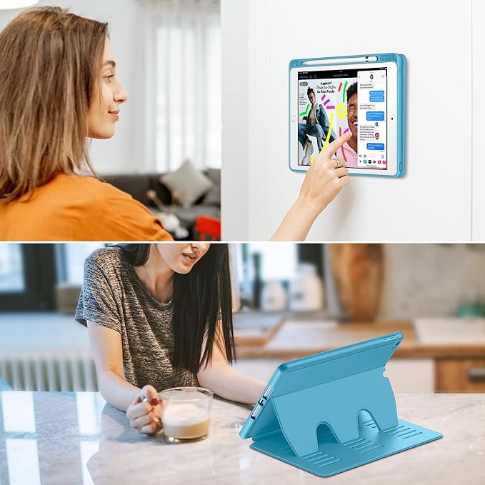 VIKESI Case for iPad 9th / 8th / 7th Generation 10.2 inch (2021/2020/2019 Released)Multiple Angles Magnetic Stand CoverShockproof BackPencil Holderand Auto Sleep/WakeSky Blue