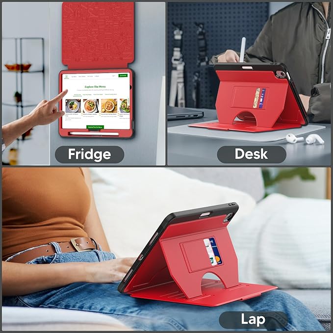 SEYMAC for iPad Air 11 inch Case M4/ M3/ M2 (2026/2025/ 2024) Full Protective Auto Sleep/Wake Strong Magnetic Cover with 5 Standing Angles and Pencil Holder Red