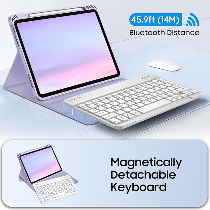 Fintie Keyboard Case for iPad Air 11-inch M4/M3/M2 (2026/2025/2024) iPad Air 5th/4th Generation (2022/2020) 10.9 Inch - Soft TPU Cover w/Magnetically Detachable Bluetooth Keyboard Lilac Marble