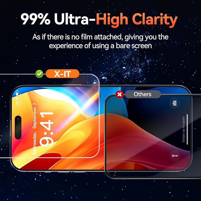 X-it 4-Pack HD Screen Protector for iPhone 16 Pro Max[Military Grade Shatterproof]9H+ Tempered Glass[Automatic dust Removal] 10x Military Protection [Bubble-Free] Easy to InstallCase Friendly