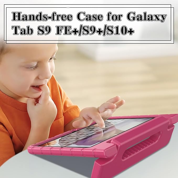 for Samsung Galaxy Tab S10 Plus/ S9 FE Plus/ S9 Plus Case with Pencil Holder &amp Handle Stand New Super Protection Kids Cover for Samsung 12.4 inch 5G Tablet 2024/2023 - Rose Red