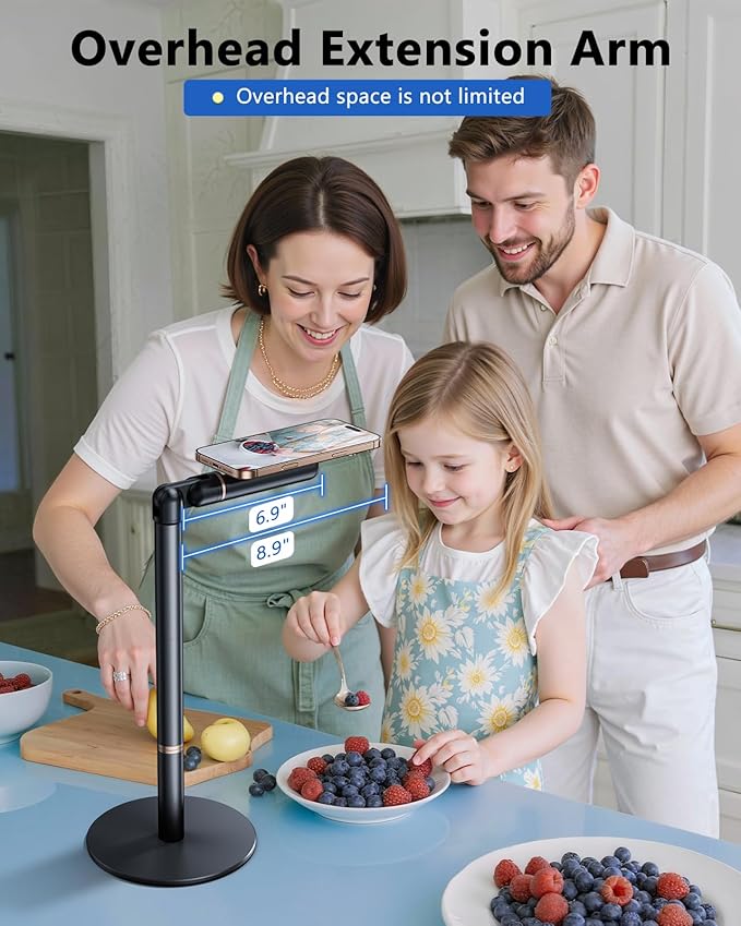 Angle Height Adjustable Magnetic Phone Stand for Desk [10-25] - Retractable Cell Phone Holder for Video Recording Cooking Excising Working -Aluminum iPhone 17 16 15 14 Pro Max Air Stand
