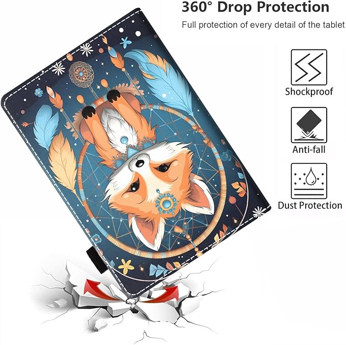 Case for Amazon Kindle Fire HD 10 Tablet 10.1 (9th/7th Generation 2019/2017 Release) Slim PU Leather Stand Cover with Card Slot &amp Auto Wake/Sleep Dreamcatcher Fox