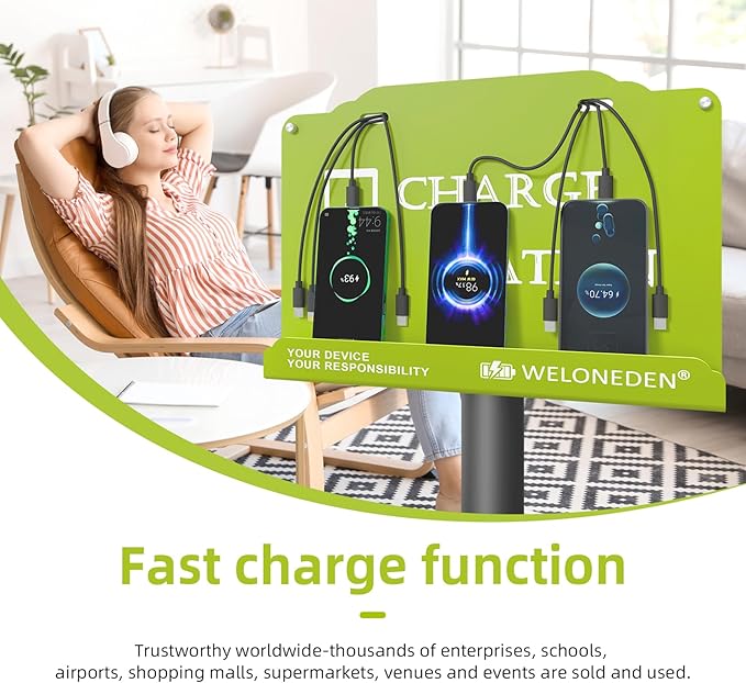 Floor Stand Cell Phone Charging Station Mobile Phone Charging Station | Fast Charging 8 Device | Compatible with Apple Tablets Android Port | Great for Offices Hotel Hospital Airport (Green)