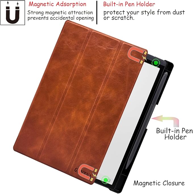 Protective Folio Case for 8.2'' iFLYTEK AINOTE Air 2 Ultra-Thin Lightweight Trifold Protective Cover with Built-in Pen Holder Auto Sleep/Wake for AINOTE Air2 Tablet (Brown)