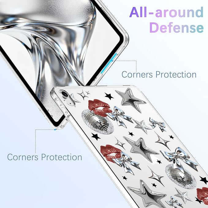 for 10.2 iPad 2019/2020/2021Y2k Silvery Star Crystal Clear CaseSlim Lightweight Anti-Scratch Soft TPU Bumper Hard Acrylic Back Cover for iPad 7th/8th/9th Gen for Women