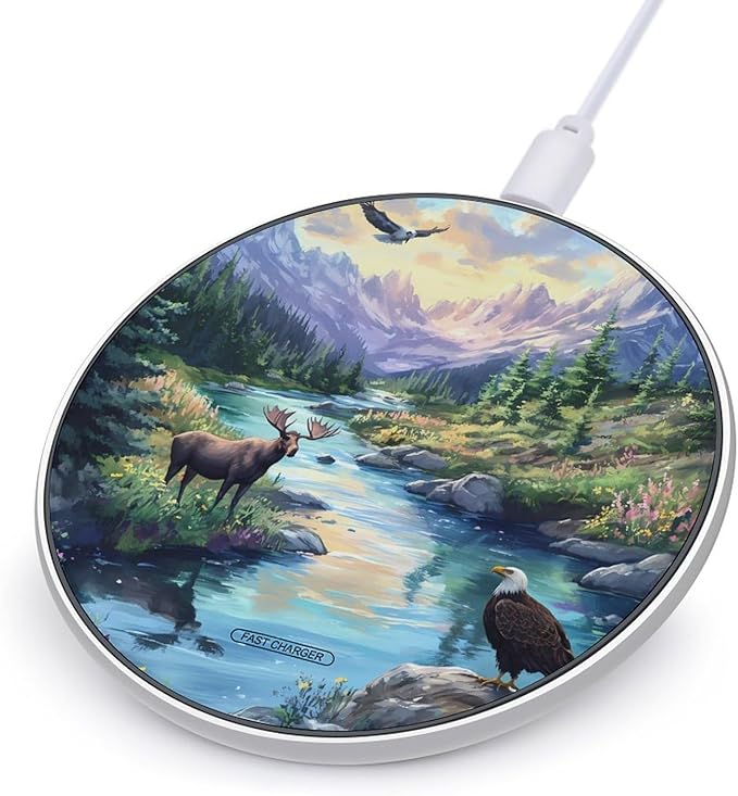 Mooses Eagle1 in The Mountains Phone Charger Magnetic Charging Pad Anti-Slip with USB Cable