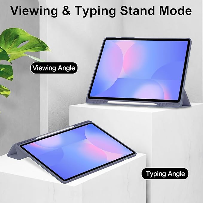 Case for Galaxy Tab S10 FE+/S10 FE Plus 13.1 2025 (Model: SM-X620/SM-X626B) Trifold Stand Cover with S Pen Holder [Auto Wake/Sleep] Shockproof TPU Bumper + Clear Back Shell Lavender Purple