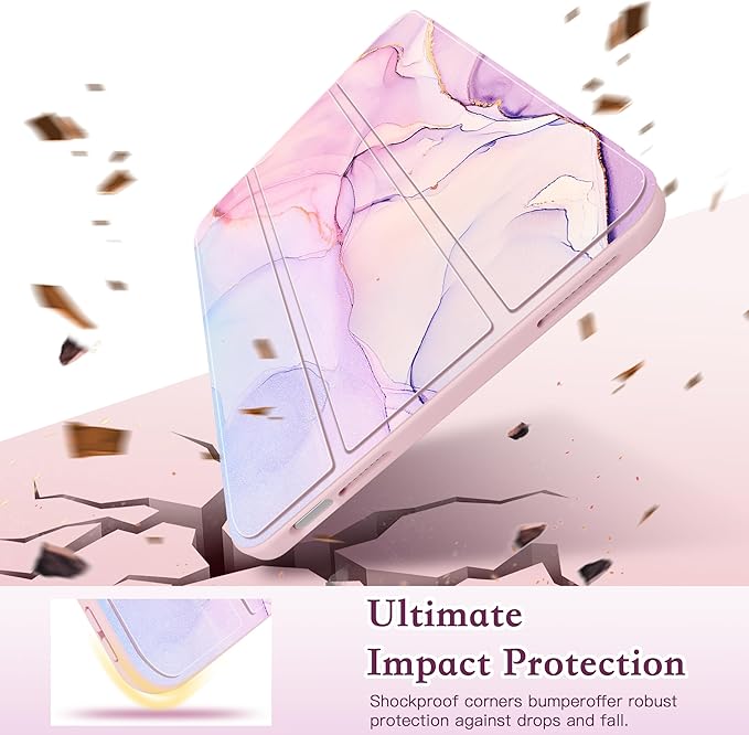 CISSOOK Case for iPad 11 Inch 2025 (A16) / 10.9 inch iPad 10th Generation 2022 with Apple Pencil Holder Auto Wake/Sleep Blush &amp Lavender Marble Shockproof Cover