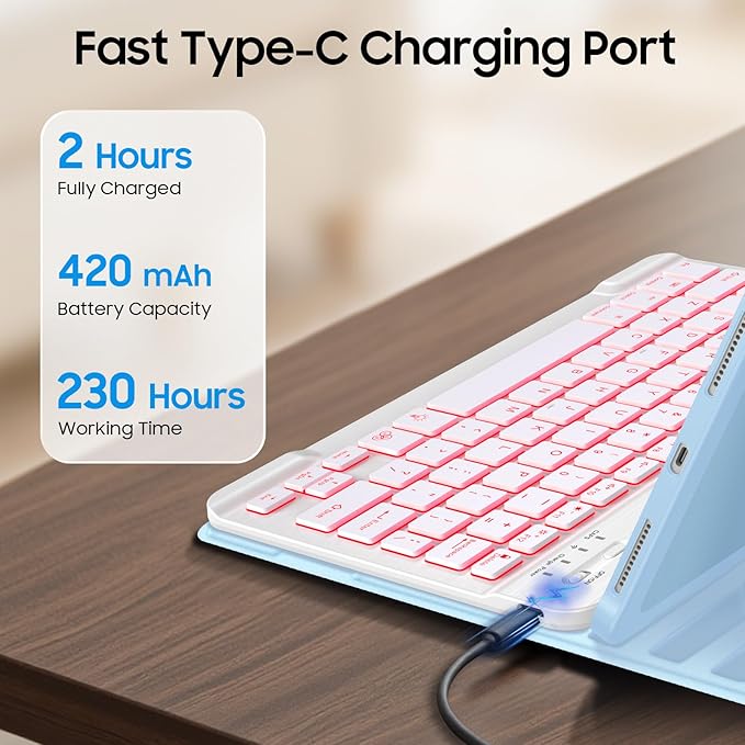 Fintie Backlit Keyboard Case for iPad Air 11-inch M4/M3/M2 (2026/2025/2024) iPad Air 5th/4th Gen 10.9 Inch - Soft TPU Cover with 7 Color Backlight Detachable Bluetooth Keyboard Sky Blue