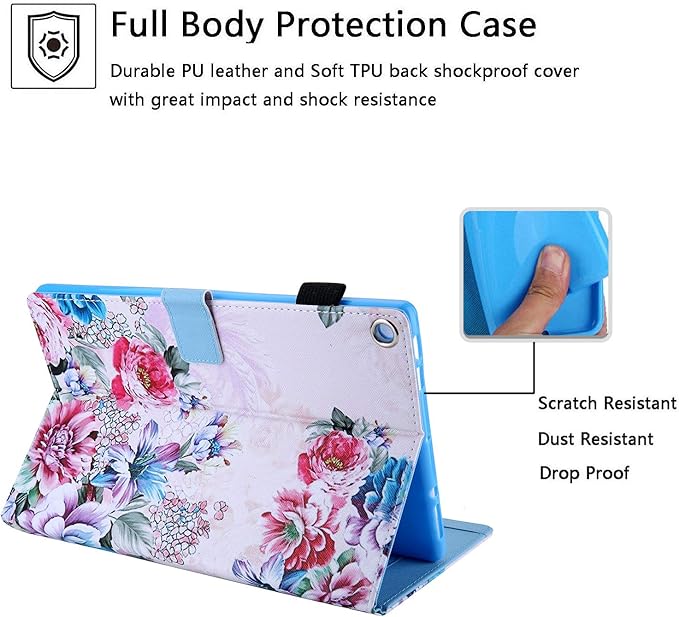 Case for 10.1 Amazon Kindle Fire HD 10 Tablet 9th/7th Generation 2019 and 2017 with Stylus Holder Card Slots [Auto Sleep/Wake] Smart Stand PU Leather TPU Magnetic Folio Cover Colorful Rose