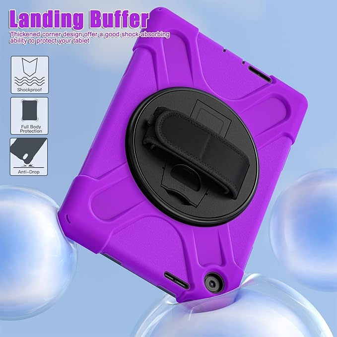 Tablet Case Compatible with Lenovo Tab 10.1(TB-311XU) /K10C TB311FU 2025 Case Protective Heavy Duty Rugged Shockproof Drop Protection Cover Shoulder Strap for Kids Silicone Cover(Purple)