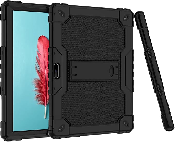 Case for Pritom M10 /quntiCO Y10 /Digiland DL1036 /Voger priorpad X100 /VUCATIMES N10/Gateway 10.1 HD Tab Case with Stand Rubber Hybrid Come with 9H Tempered Glass Film (Black/Black/2 PCS)