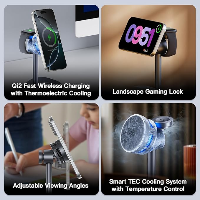 【Rapidly Cools！】 3 in 1 Charging Station for Apple - Qi2 15W for Phone Wireless Charging Station with Active Cooling Mag-Safe Charger Stand for Phone 17 16 15 - for Apple Watch - for Airpods Series