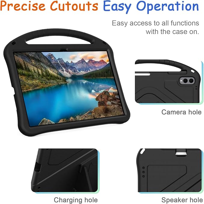 Kids Case for Samsung Galaxy Tab S11 Ultra 2025 14.6 Tablet Techcircle Light Weight Shock Proof EVA Foam Handle Rugged Stand Protective Case Black
