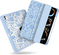 MecBevia Case for iPad Pro 11 inch M5 2025 / M4 2024 (6th/5th Gen) A3357 A3358 A3359 A2836 A2837 A3006 – Built-in Pencil Holder &amp Auto Wake/Sleep Vintage Blue Floral