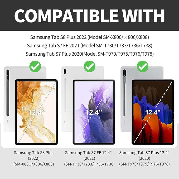 White Lotus Flower Pattern Case for Samsung Galaxy Tab S8 Plus 2022/S7 FE 2021/S7 Plus 2020 12.4 InchBFDHGQZC 360 Degree Rotating Stand Protective Cover with Auto Sleep/Wake