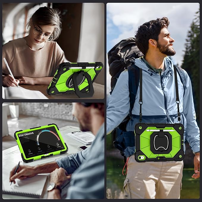 Case for iPad (A16) 11th Generation 11 Inch (2025) /iPad 10th Generation 10.9 Inch (2022) with Rotating Stand Screen ProtectorHeavy Duty Shockproof Cover for i Pad 10th Gen CaseBlack Green