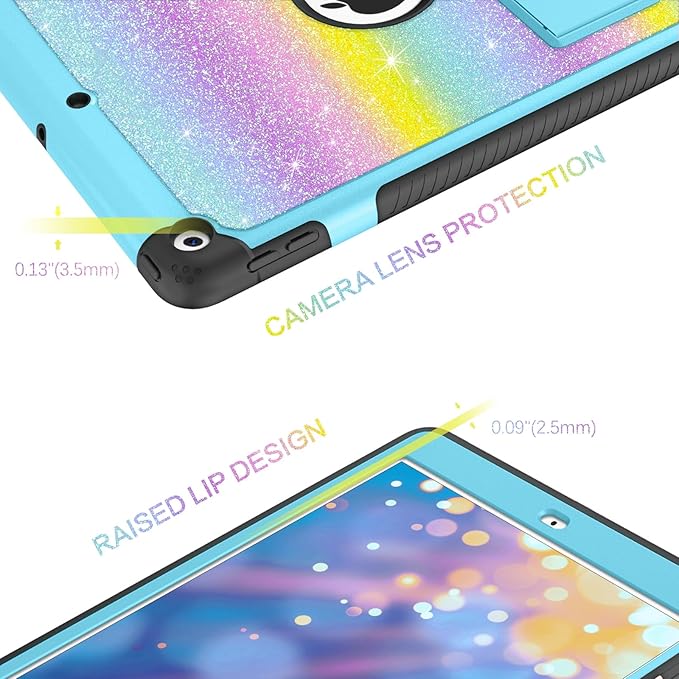 BENTOBEN for iPad 9th Generation Case iPad 8th Generation Case iPad 7th Generation Case iPad 10.2 2021/2020/2019 Case Glitter Sparkly 3 Layers Shockproof Kickstand Protective Tablet Cover Rainbow