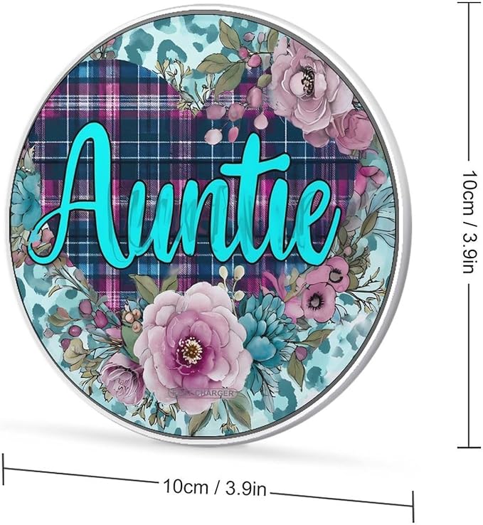 Western Auntie Heart Fast Portable Charger 10W Funny Graphic Phone Charging Pad with USB Cable