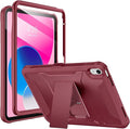 Soke Case for iPad (A16) 11th Generation 11-inch 2025 iPad 10th Generation 10.9-inch 2022 with Built-in Screen Protector and Kickstand Rugged Full Body Protective Cover - Dark Red