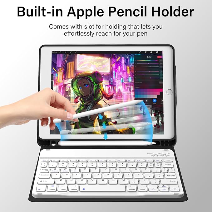 kenke for iPad 6/5th Generation Case with Keyboard 9.7 Inch 2018/2017 iPad Air 2/1 Detachable Wireless Bluetooth iPad Keyboard Case with Built-in Left Side Pencil Holder Auto Wake/Sleep (Black)