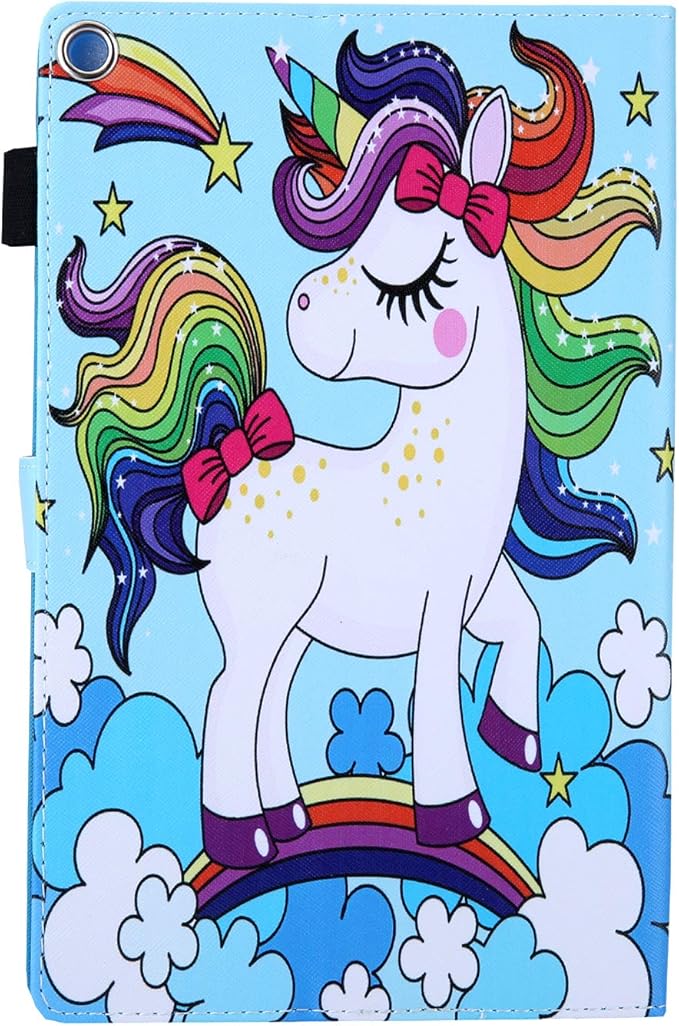 Folio Cover for Fire HD 10 (2015/2017/2019) Techcircle Slim Folding Stand PU Leather Protective Wallet Case with Smart Sleep/Wake Feature for All-New Amazon Fire HD 10.1 Tablet Rainbow Unicorn
