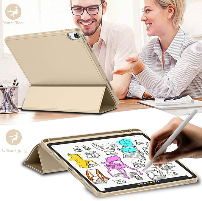 iMieet iPad Air 11 Inch Case M4/M3/M2(2026/2025/2024) iPad Air 5th/4th Generation Case 2022/2020 10.9 Inch with Pencil HolderTrifold Stand Smart Case with Soft TPU Back(Champagne Gold)
