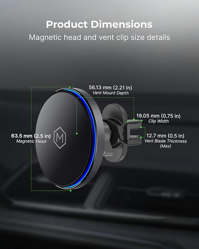 Mag Switch Qi2 Mag Safe Wireless Car Charger Air Vent Mount 15W Fast Charger with a built in on/off switch for charging Strong N52 Magnets Compatible with iPhone 14/15/16/17 Iphone Air