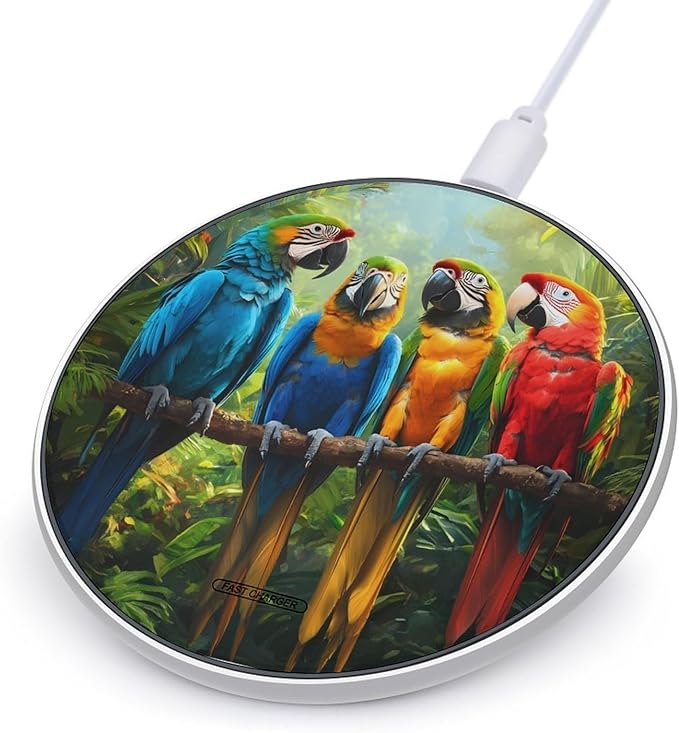 Parrot Bird Colorful Wireless Charger Anti-Slip Wireless Charging Pad Slim Charger Mat for Men Women
